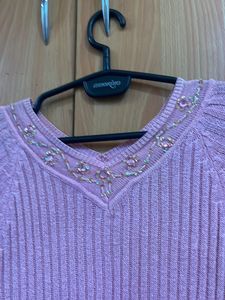 Powder Pink V Neck Stretchable Top