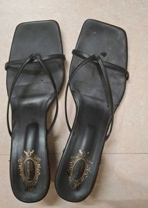 Black Strappy Square Toe Heels