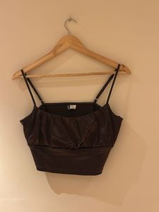 H&amp;M Brown Faux Leather Crop Top
