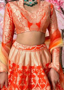 Stunning Orange &amp; Gold Brocade Lehenga Choli