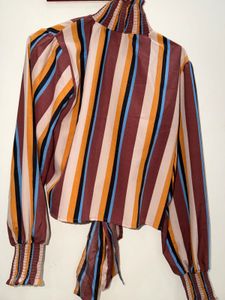 Striped High Neck Blouse