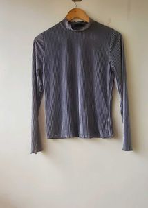Velvet Ribbed Mock Neck Top