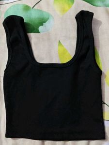 Sleek Black Square Neck Crop Top