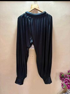 Embellished Black Kurta set with Net Sleeves