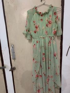 Light Green Floral Cold Shoulder Dress