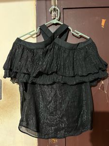 Elegant Black Ruffled Off-Shoulder Top