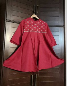 Rangmanch Red Embroidered Cotton Kurta
