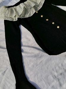 Elegant korean Ruffle Collar Knit Top