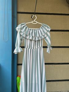Striped Off-Shoulder Ruffle Dress