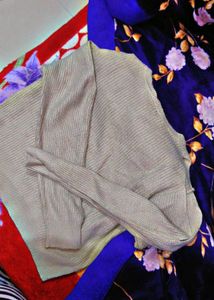 Olive Green Knit Pullover Sweater shoulder cut