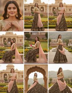 Elegant Brown &amp; Gold Lehenga Choli