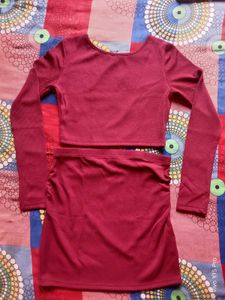 Elegant Maroon Bodycon Dress Set