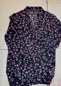 Sheer Floral Button-Up Blouse