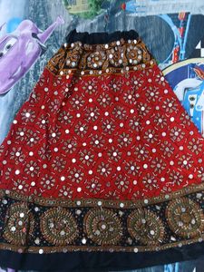 Embellished Red Ethnic Skirt