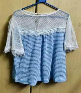 Cute Blue & White Lace Top