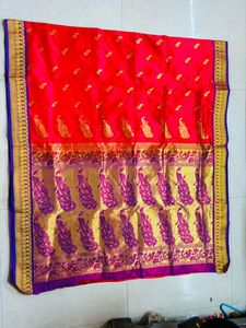 Red Silk Saree with Golden Border
