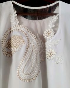 Party Wear White &amp; Blue Embroidered Kurta Plazzo,