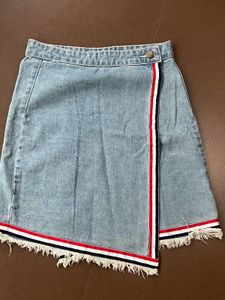 Denim Skirt with Striped Hem