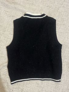 Black Knit Sweater Vest with White Trim