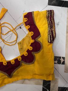Yellow &amp; Maroon Embroidered Blouse