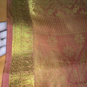 Elegant Dusty Pink Golden Silk Saree