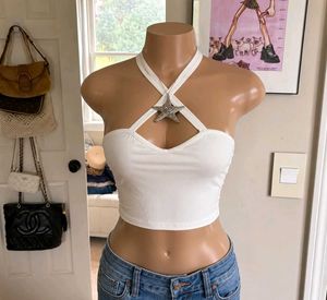 Shein White Halter Neck Crop Top