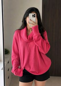 Pink Cowl Neck Knit Sweater