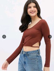 Brown Long Sleeve Cropped Top