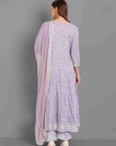 Pure cotton Lavender Floral Mirror Work Kurta Set