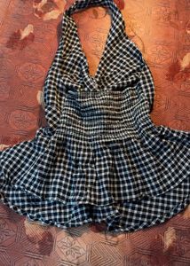Black &amp; White Gingham Halter Top