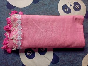 pink cotton saree with white lace💕🎀