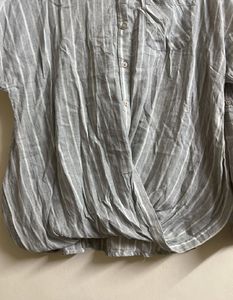 Grey Striped Twist Front Shirt