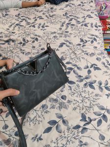 Stylish Grey Handbag with Chain Detail