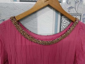 Pink anarkali with yellow contrast!!!