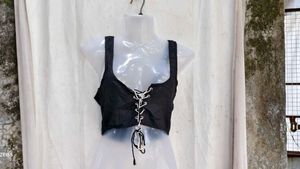 19158. Black Lace-Up Crop Top