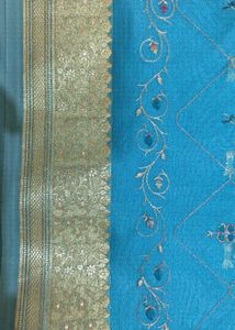Elegant Sky Blue Saree with Gold Border