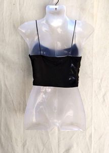 23286. Black Mesh Ruched Crop Top