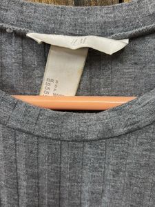 Grey Ribbed Crew Neck T-Shirt