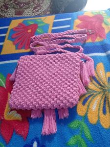 Handmade Pink Macrame Bag