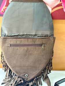 Embroidered Suede Fringe Crossbody Bag