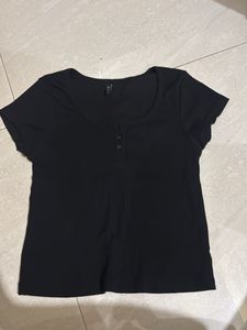Classic Black Ribbed Henley Top