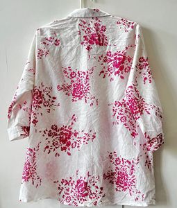 White &amp; pink floral cotton shirt 🌸