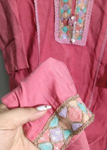 Pink Embroidered Kurta with pant
