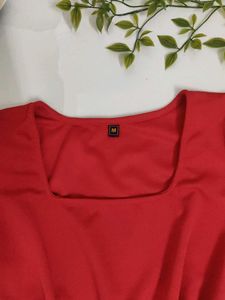 Red Puff Sleeve Square Neck Top