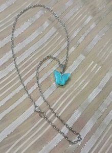 Cute Blue Butterfly Pendant Necklace