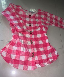 Pink Gingham Button-Up Tunic Top