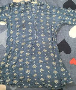 Blue Printed Cotton Kurta