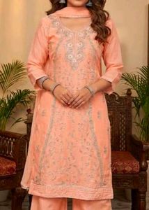 Peach Embroidered Kurta Set