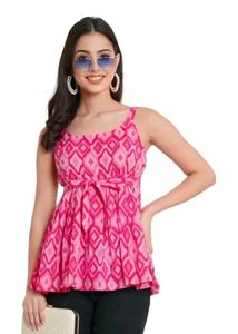 Pink Abstract Print Sleeveless Top