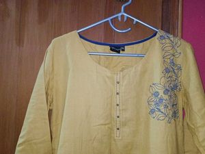 Yellow Kurta with Floral Embroidery